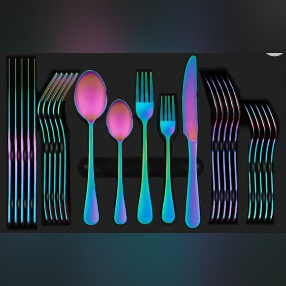 30 Piece Set of Rainbow Stainless Steel Silverware - Picture 2 of 3